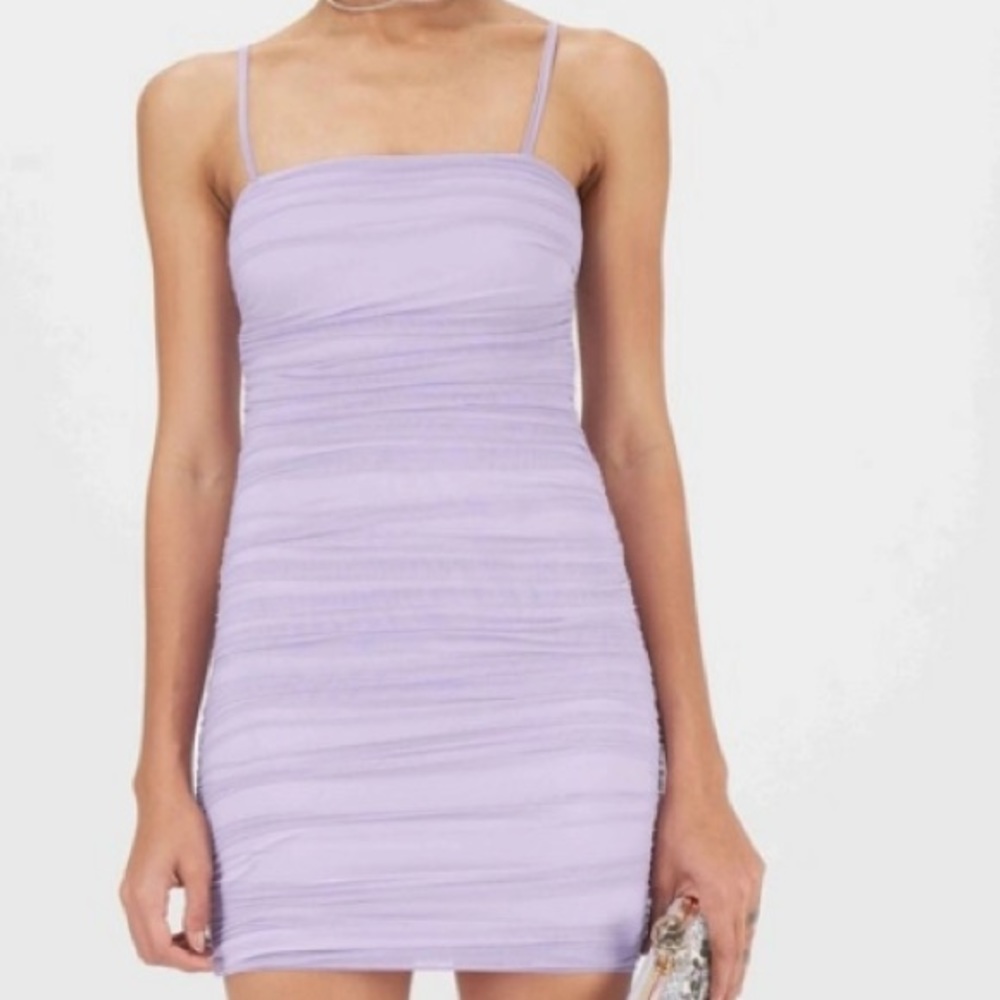 Lavender Ruche Mesh Bodycon Dress
